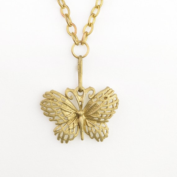 Items similar to Gold Butterfly Necklace Vintage Pendant Butterfly