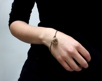 Wooden bracelet, little simple wooden charm pyrographed mandala