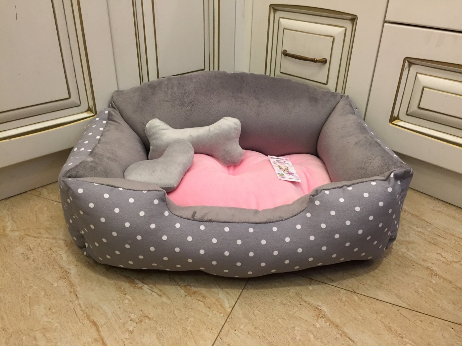 Gray and pink dog bed Princess dog bed Custom made dog bed