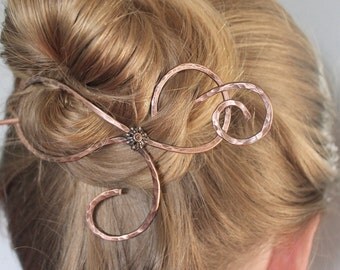 Thick Hair Barrette Metal Copper Jewelry Handmade, Hammered Long Hair Accessories Gift Women, Hair Jewelry, Hair Stick, Hair Slide Hair Clip