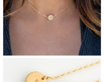Mini Disc Choker, Simple Choker Necklace, Personalized Disk in Sterling Silver, 14K Gold Filled, Gift for Wife, LEILAjewelryshop, N267