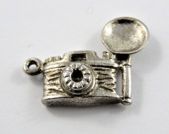 Flash Bulb Camera Sterling Silver Charm of Pendant.