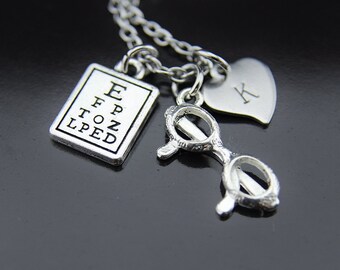 Silver Eye Chart Charm Necklace Reading Glasses Charm Eye Care Necklace Vision Gifts Optometry Gifts Eye Doctor Gifts Optometrist Gifts