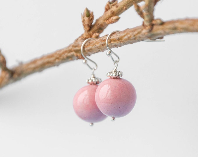 Light pink earrings, Pale pink jewelry, Pink dangle earrings, Light pink jewelry, Pink beaded earrings, Delicate earrings
