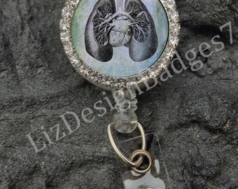Lung Badge Reel,Personalized Retractable Badge Holder,Anatomy Badge Reel,Rhinestone Badge Reel,Bling Badge Holder,Human Lung Badge Reel