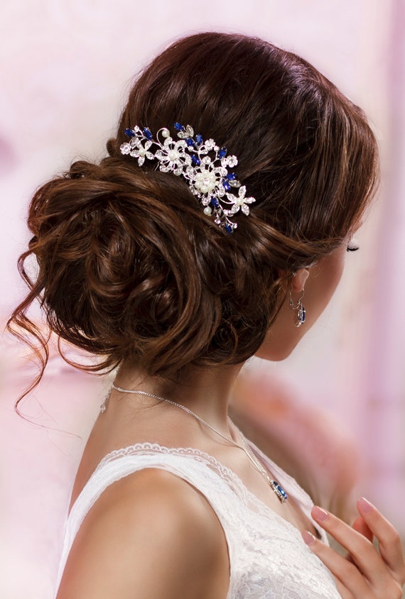 Blue bridal hair comb Something blue hair comb Sapphire blue Crystal hair comb Royal blue wedding Rhinestone hair comb Navy blue hair piece