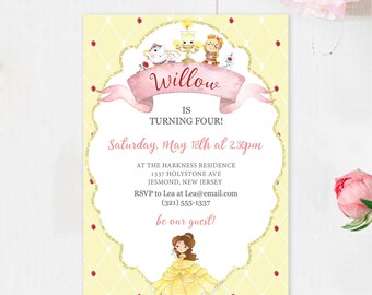 Beauty and the Beast Birthday Invitation - Belle Invitation - Beauty and the Beast Invite - Belle Birthday Invite