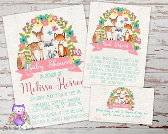Woodland Theme Baby Shower Invitation | Woodland Girl Baby Shower | Woodland Creature Invitation | Floral Baby Shower Invitation