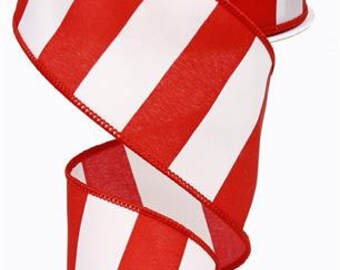 RIBBON - Wired Ribbon - Christmas Ribbon - Red Ribbon - Striped Ribbon - Red and White Ribbon - Wreath - Floral Ribbon - RG0135524