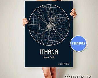 ITHACA New York CANVAS Map Ithaca New York Poster City Map Ithaca New York Art Print Ithaca New York poster Ithaca New York ArchTravel