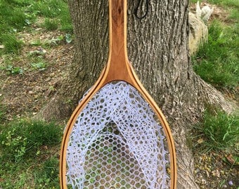 Wood landing net, wood fly fishing net, fly fishing net, handcrafted fishing net, landing net, trout net, field and stream,