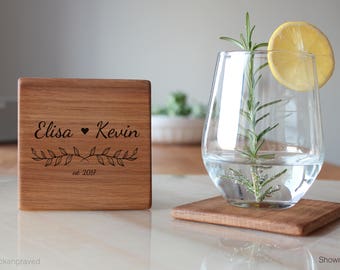 Bridal Shower Gift, Personalized Wood Coasters Set Custom Coaster Engagement Gift, Anniversary Gifts Parents Of The Groom, Mom Birtday Gifts