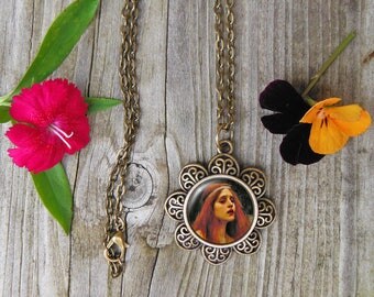 The Lady of Shalott Painting Necklace, John Waterhouse Painting Glass Dome Pendant Necklace