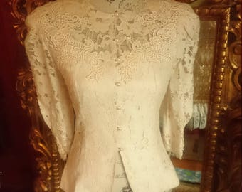 Vintage Lace Prairie Style Blouse Blazer by Cachet Petite Bari Protas
