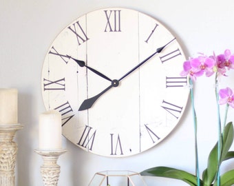 Wall clock - wall clock wood - wall clock modern - cottage white - farmhouse decor - farmhouse wall decor - living room decor - rustic -