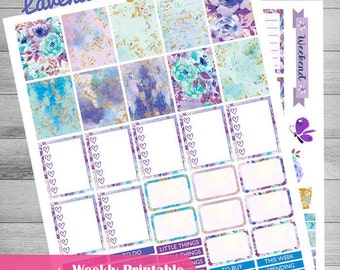 Printable Planner Stickers, Lavender Planner, Weekly printable planner, floral stickers, use with Erin Condren, Lilac, Gold, Woodland animal