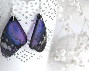 Unusual gift for wife gift from husband gift Purple earrings Resin jewelry Butterfly wing earrings for gift for mother from son gift idea