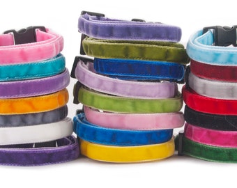 Soft Double Velvet Cat Collars. Cat or Kitten Safety Collar with Quick Release Buckle and Removable Bell - Red, Green, Blue Cat Collars