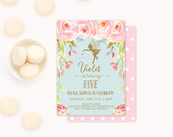 Fairy Invitation, Girls Fairy Birthday Party, Woodland Floral Invitation, Elvin Pixie Fairy Party, Boho chic floral fairy invitation, aqua