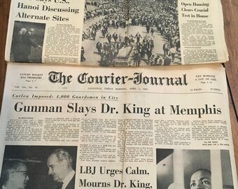 Vintage Newspaper of Dr.King , Dr. Martin Luther King Jr. Newspaper , Courier Journal , April 1968 , Dr. King Assasination , Old Paper