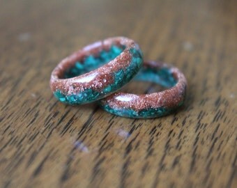 Goldstone and Malachite Resin Ring - Healing Crystals & Stones Copper Jewelry Terrarium Botanical Jewellery Unisex Ring November Birthstone
