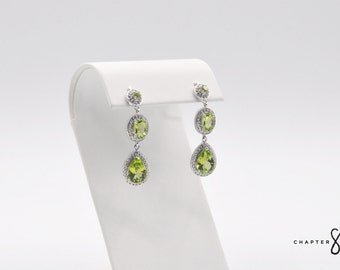 Peridot Dangle Studs with Cubic Zirconia | Peridot Drop Earrings | Peridot Dangle Earrings | Green Drop Earrings | Green Dangle Earrings
