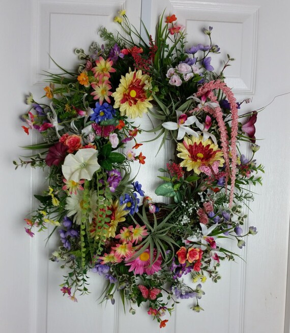 A Flower Oval Door Wreath Spring/ Summer Door Decor