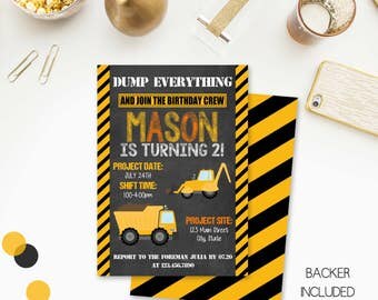 Construction Birthday Invitation, Construction Party, Construction Birthday, Dump Truck, Digital File, Printable, DIY, 088