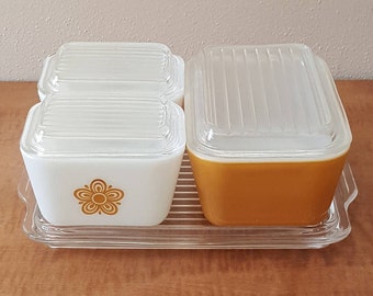 Pyrex Refrigerator Set Butterfly Gold 7 Pieces