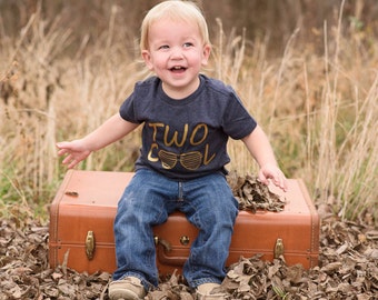 Two years old birthday shirt, Two cool, 2nd birthday tshirt, boys tshirt, boys birthday shirt, navy and gold
