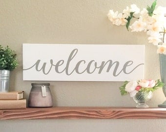 Welcome Sign - Wood Sign - Wooden Sign - Farmhouse Decor - Farmhouse Style - Entryway Decor - Gray Decor - Cottage Style - Rustic Chic Home