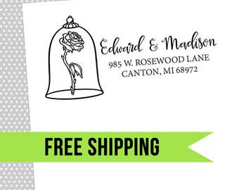 Custom Return Address Stamp-Self Inking-Personalized Stamp-Disney-Disney Castle-Wedding-Disney Princess-Beauty and the Beast-Rubber Stamp