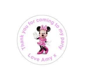 Minnie Mouse themed "thank you" stickers. Perfect for sweet cones and party bags. Sets of 24, 36 & 48.