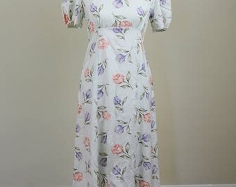 Sea Foam Floral Empire Waist Midi Dress // Vintage 1990s // Size 4 Size 6 Size 8 // ** 25% off **
