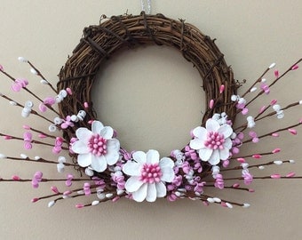 Summer wreaths, spring wreaths, mini wreaths, pink wreaths, 8 inch wreaths, holiday wreaths, grapevine wreaths, daisy wreaths, small wreaths