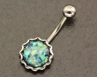 Fire Opal Belly Button Ring. Opal Belly Ring. Boho Belly Piercing. Silver Navel Ring. Bohemian Hippie Sparkle Body Jewelry. Unique Belly Bar