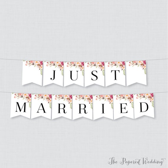 Printable Just Married Banner Pink Flower Just Married