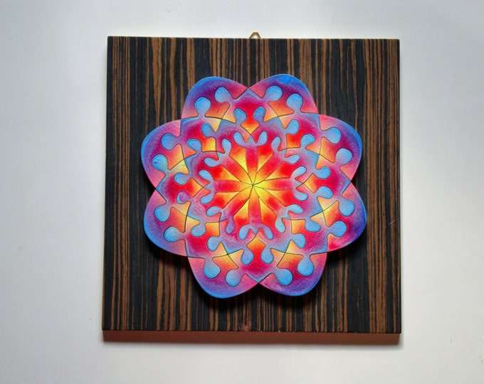 Puzzle Art: Mandala Flower, Sacred Geometry Healing Art & Play, Family Gift, Wooden Handmade, Ready To Hang, Acrylic On Pieces by Samo Svete
