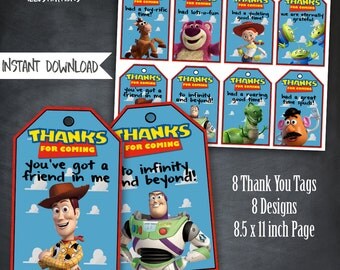 Toy Story Thank You Tags, Toy Story Birthday Favors, Toy Story Party, Toy Story Birthday Party, Woody Tags, Buzz Tags, Toy Story Printables