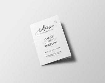 Wedding Program Template Folded, Wedding Program Printable, Order of Ceremony Template, Half Fold Program Template,DIY, The Pearl suite