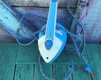 Vintage Sunbeam Travel Iron Steam SW-A Sunbeam Today Blue Green Small Mini Cloth Covered Cord Cloth Cord