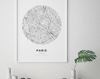 Paris Map Print, Paris Carte, Paris City, Paris Map Poster, France City, City Map Print, Black and White Map, France, France Print