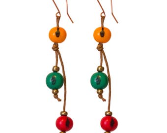 Orecchini ecologici semi palma acai e rame naturale gioielli artigianali pendenti colorati estivi Made in Italy