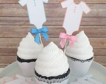 Gender Reveal Cupcake Toppers, Baby Shower Cupcake Picks, Maternity Party Decor, Dozen