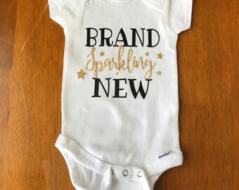 Brand Sparkling New, New Baby, Brand Sparkling New iron on, Brand Sparkling New decal, New baby iron on, New baby decal, Glitter decal