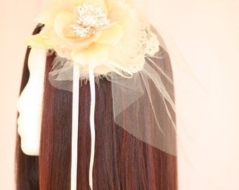 White and Cream Flower Victorian Steampunk Fascinator - Made To Order