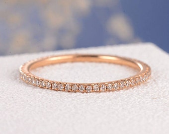 stacking ring rose gold wedding band women diamond thin eternity band simple micro pave dainty minimalist - Rose Gold Wedding Rings For Women stacking ring rose gold wedding band women diamond thin eternity band simple micro pave dainty minimalist - Rose Gold Wedding Rings For Women