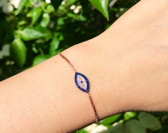 Evil Eye Bracelet - Evil Eye Silver Bracelet - Evil Eye Gold Bracelet - Mother's Day Gift - Chain Bracelet - Adjustable Evil Eye Jewely