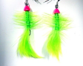 Pink and Chartreuse Fly Fishing Earrings