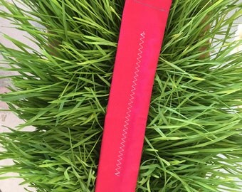 Reusable Upcycled Straw Pouches/Holders Hot pink & Blue Ribbon